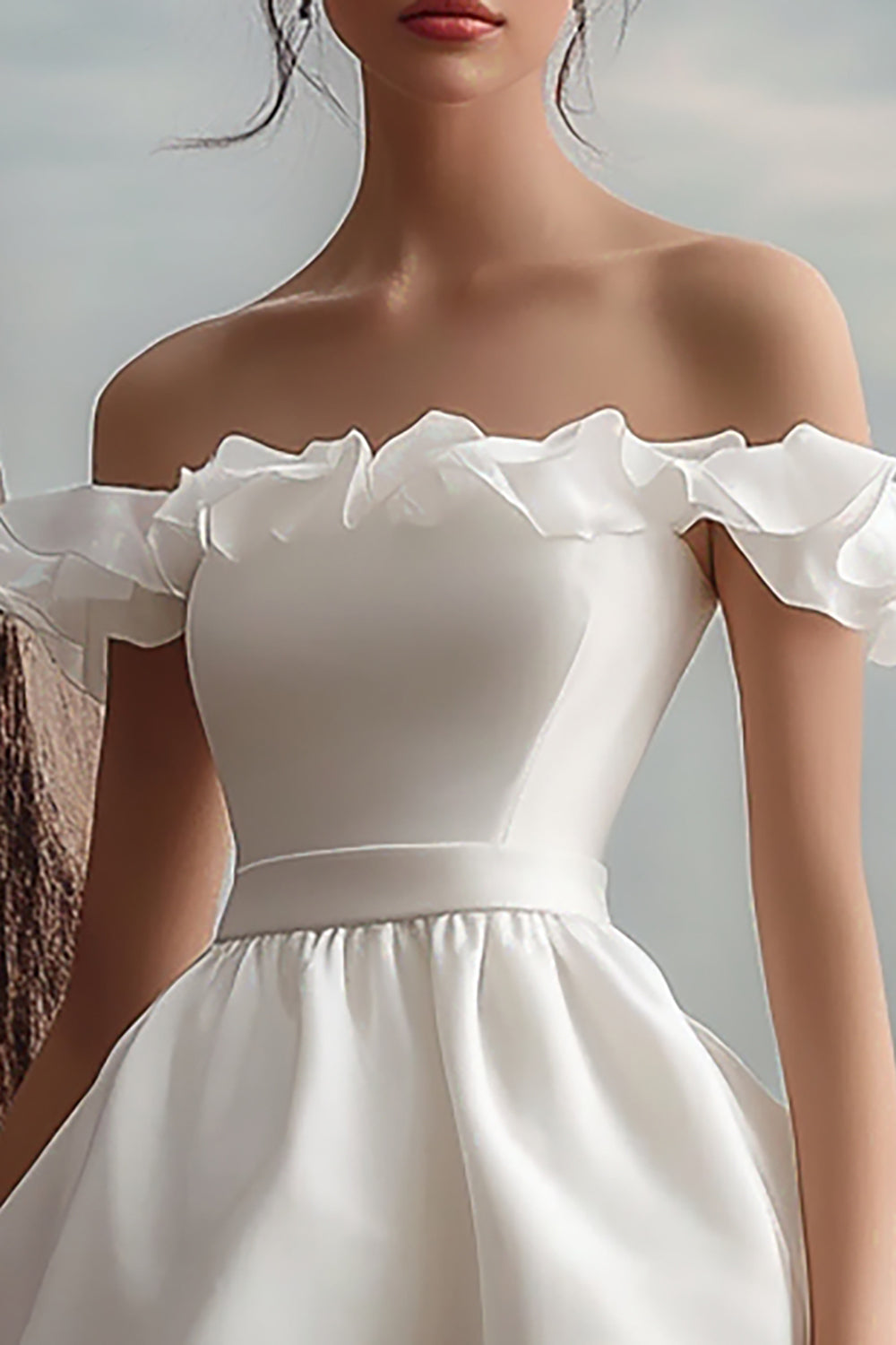 White Short A Line Off the Shoulder Graduation Dress with Ruffles