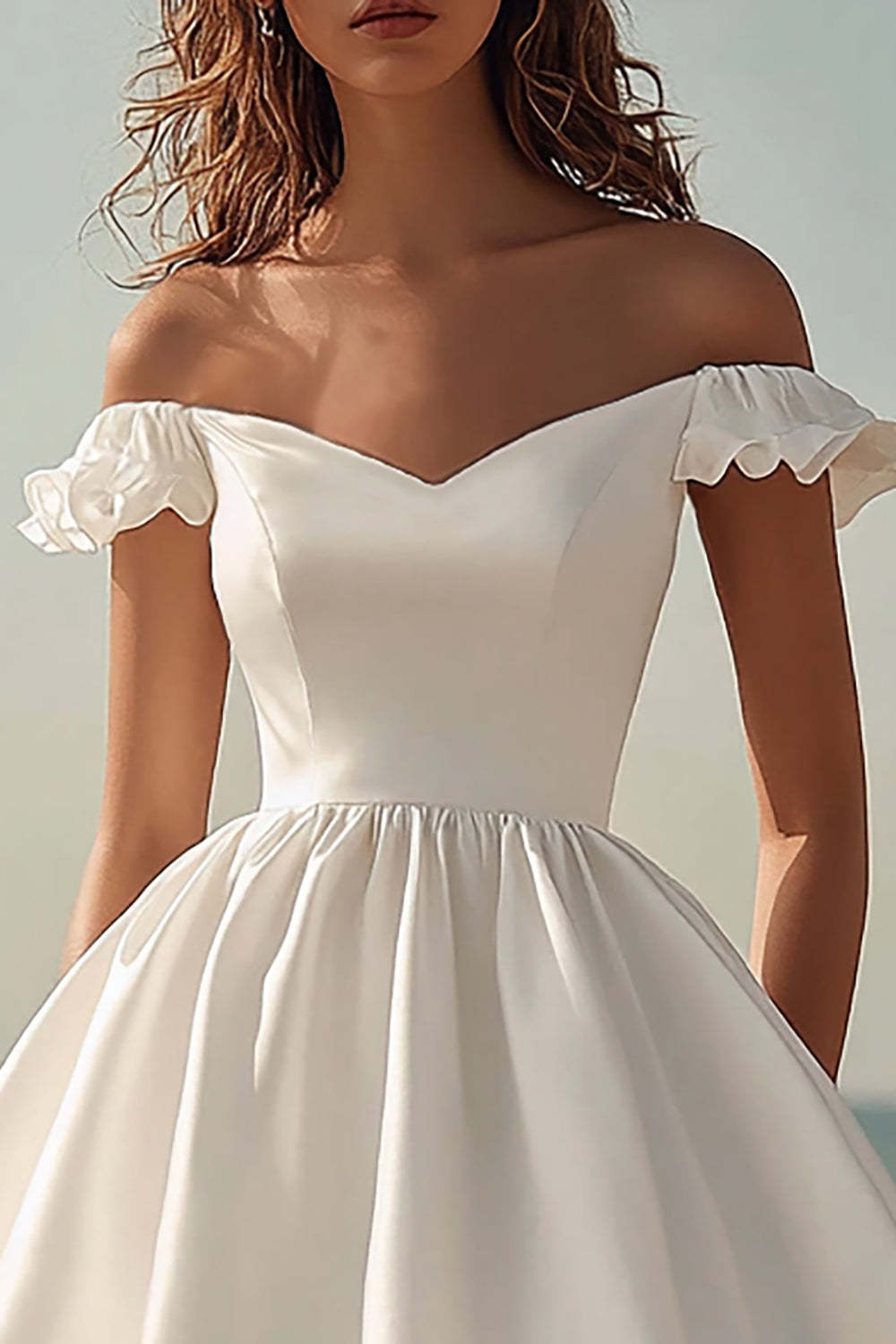 White Satin Mini Off the Shoulder A Line Graduation Dress