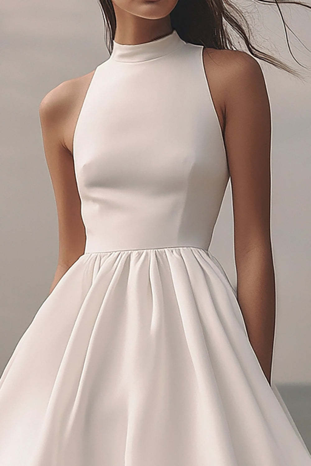 White Chiffon Sleeveless A Line Midi Graduation Dress