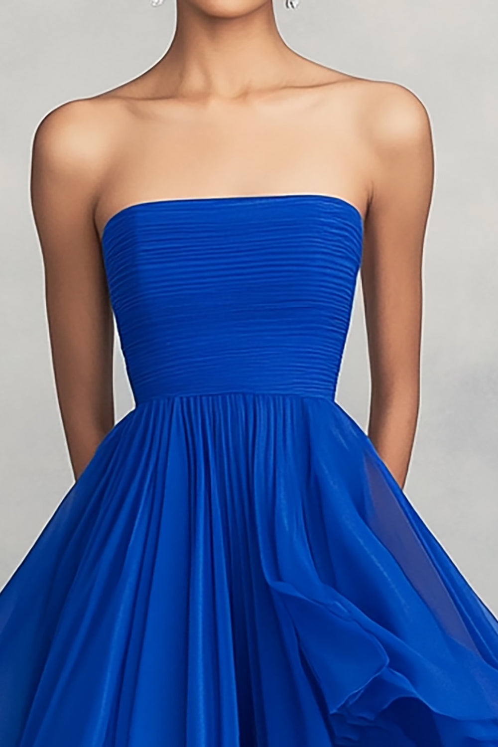 Royal Blue Ruched A Line Chiffon Maxi Formal Dress with Ruffles