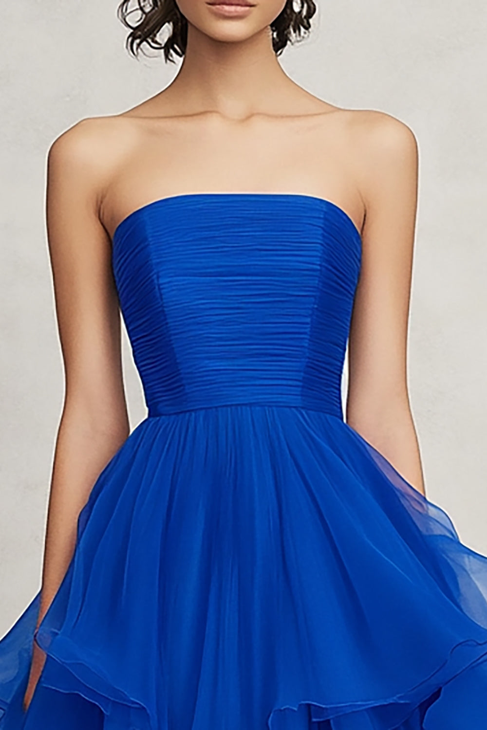 Royal Blue Ruched A Line Strapless Ruffled Long Formal Dress