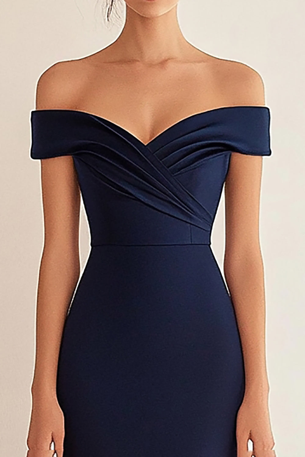 Simple Navy Off the Shoulder Satin Mermaid Long Formal Dress