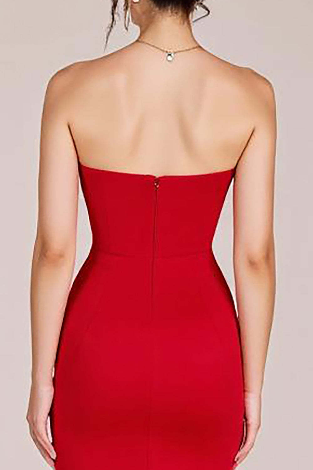 Red Strapless Keyhole Sheath Maxi Formal Dress with Slit