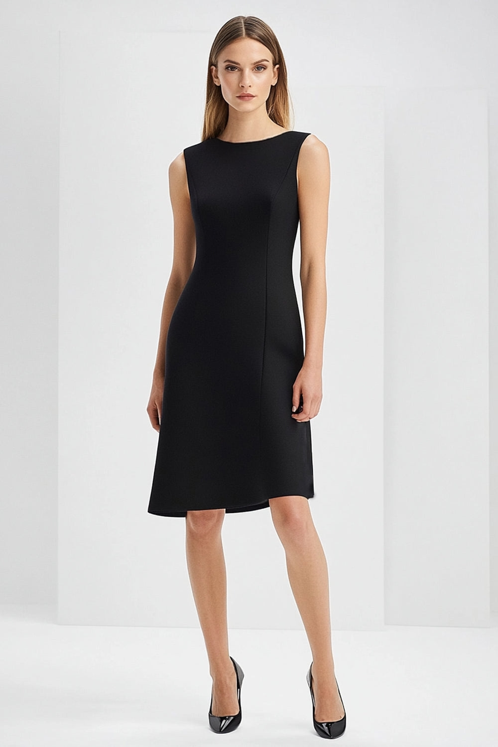 Simple Black Bodycon Boat Neck Knee-Length Semi Formal Dress