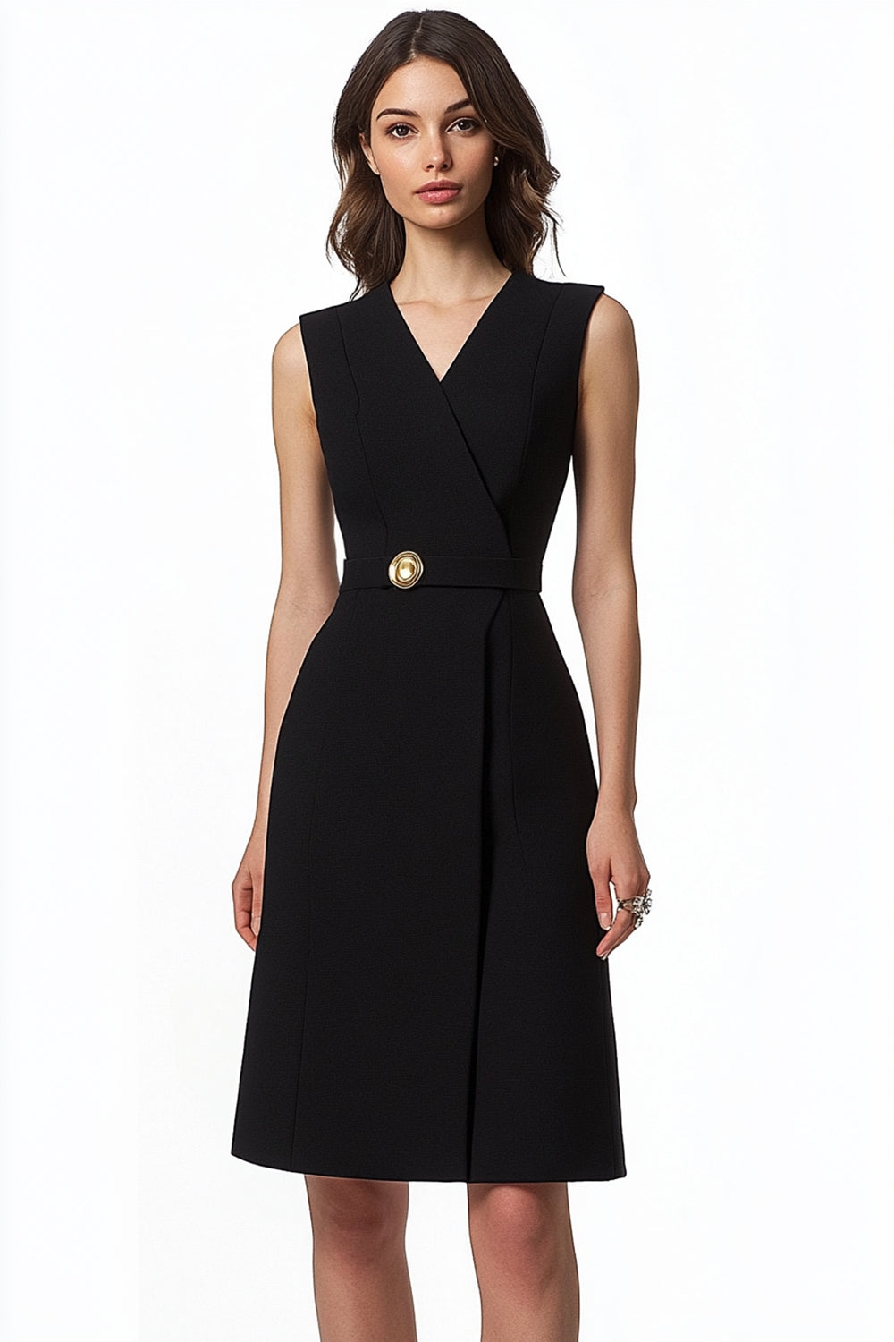 Black V-Neck Sleeveless A Line Knee-Length Semi Formal Dress