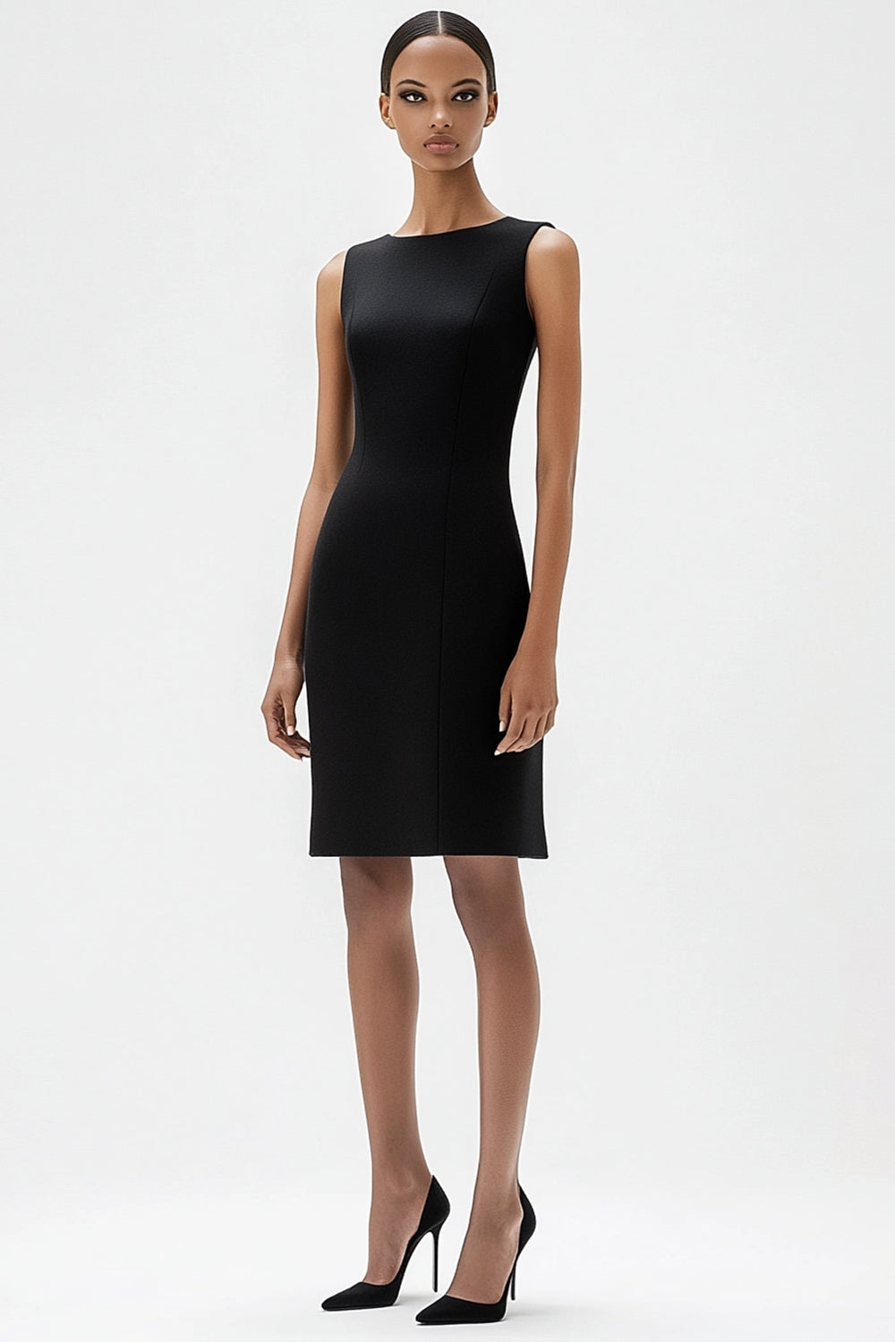 Black Bodycon Bateau Neck Sleeveless Midi Semi Formal Dress