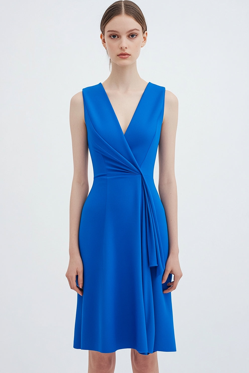 Royal Blue V-Neck Sleeveless Knee-Length Semi Formal Dress
