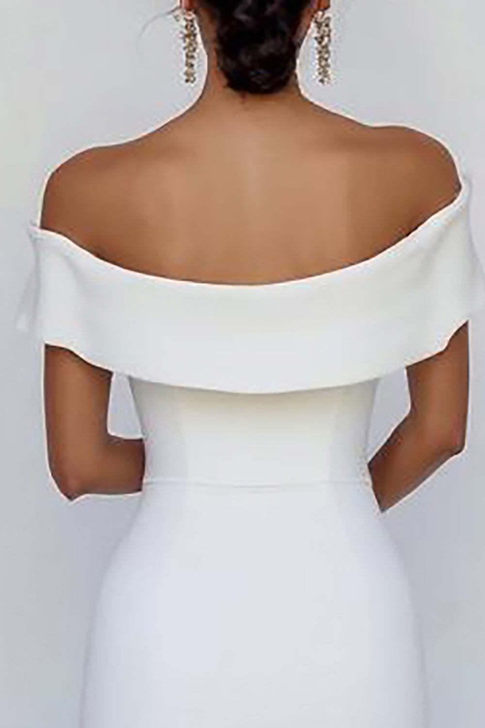 White Bodycon Satin Off the Shoulder Mini Graduation Dress with Bowknot
