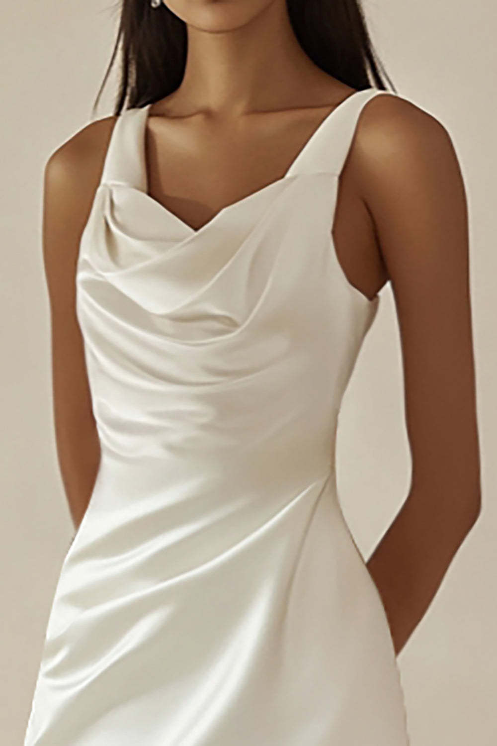 White Satin Cowl Neck Sleeveless Bodycon Short Graduation Dress