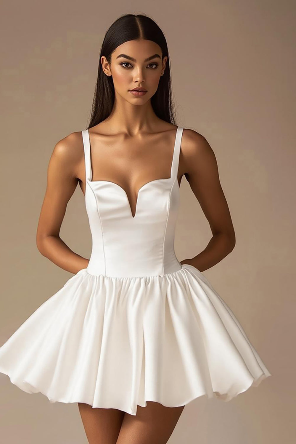 White A Line Satin Spaghetti Straps Cute Mini Graduation Dress