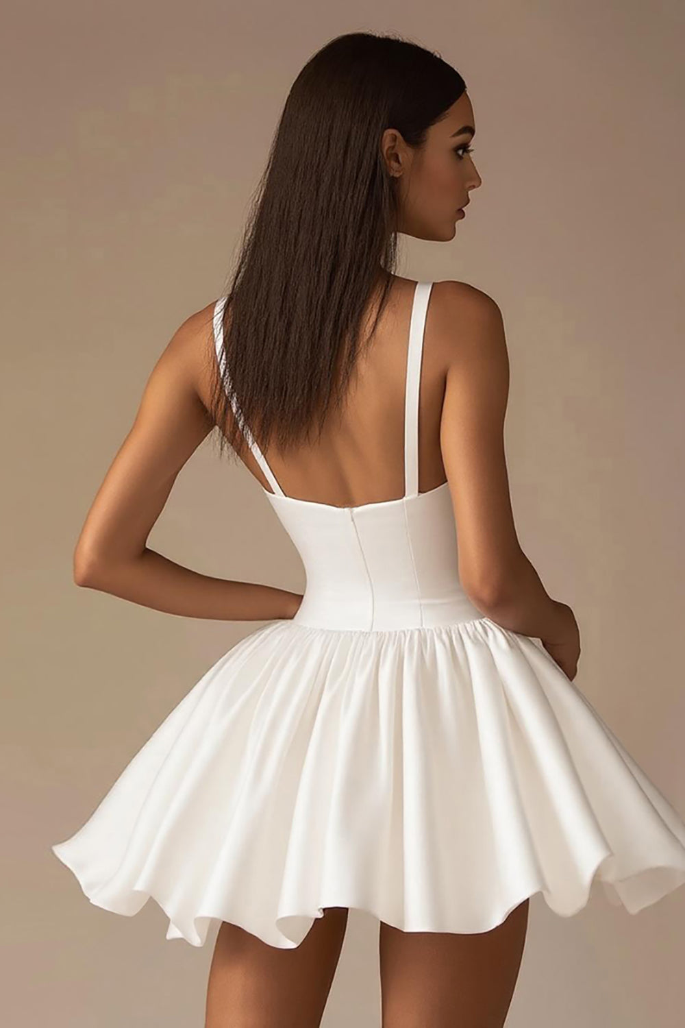 White A Line Satin Spaghetti Straps Cute Mini Graduation Dress