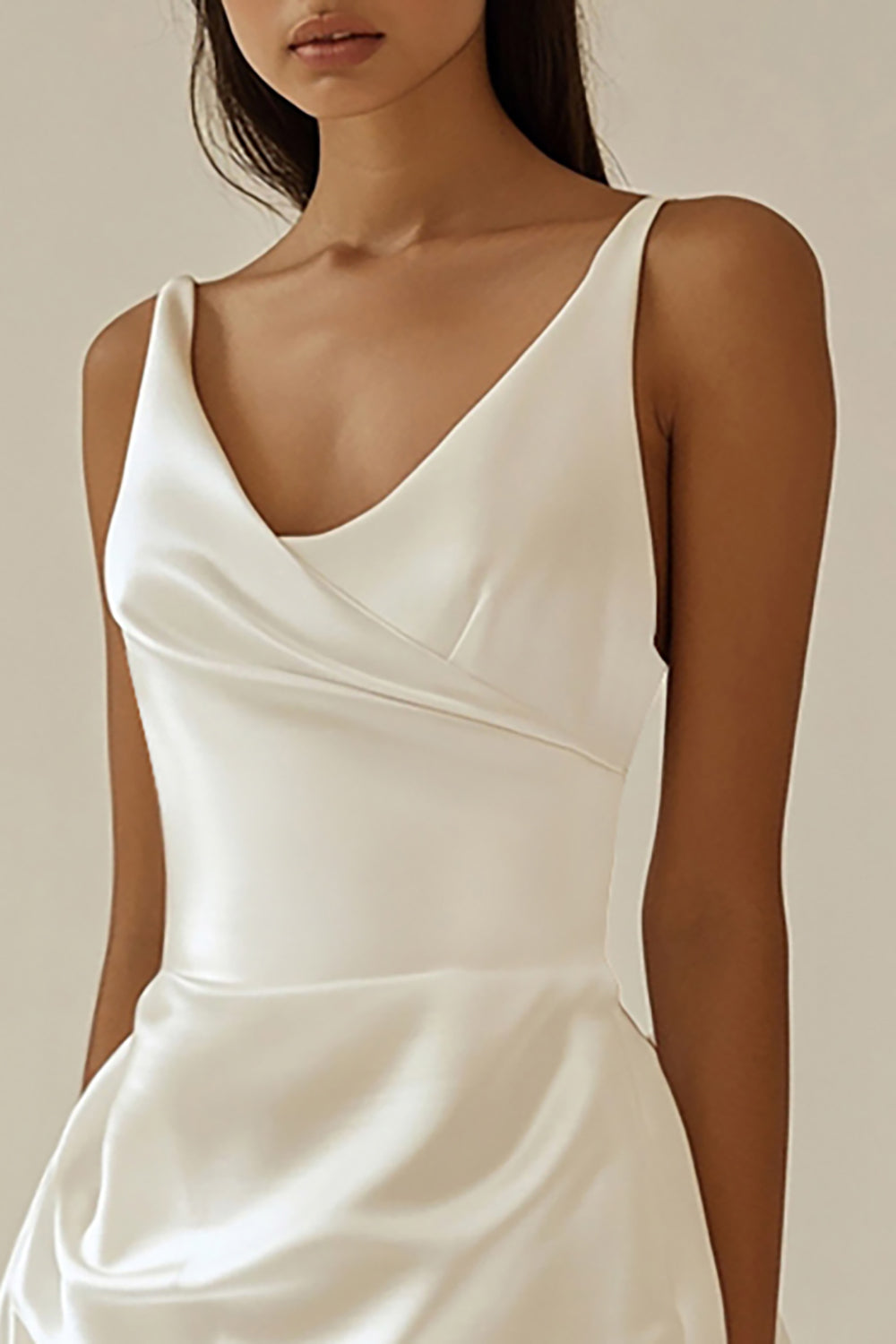 White Sheath V Neck Sleeveless Satin Mini Graduation Dress