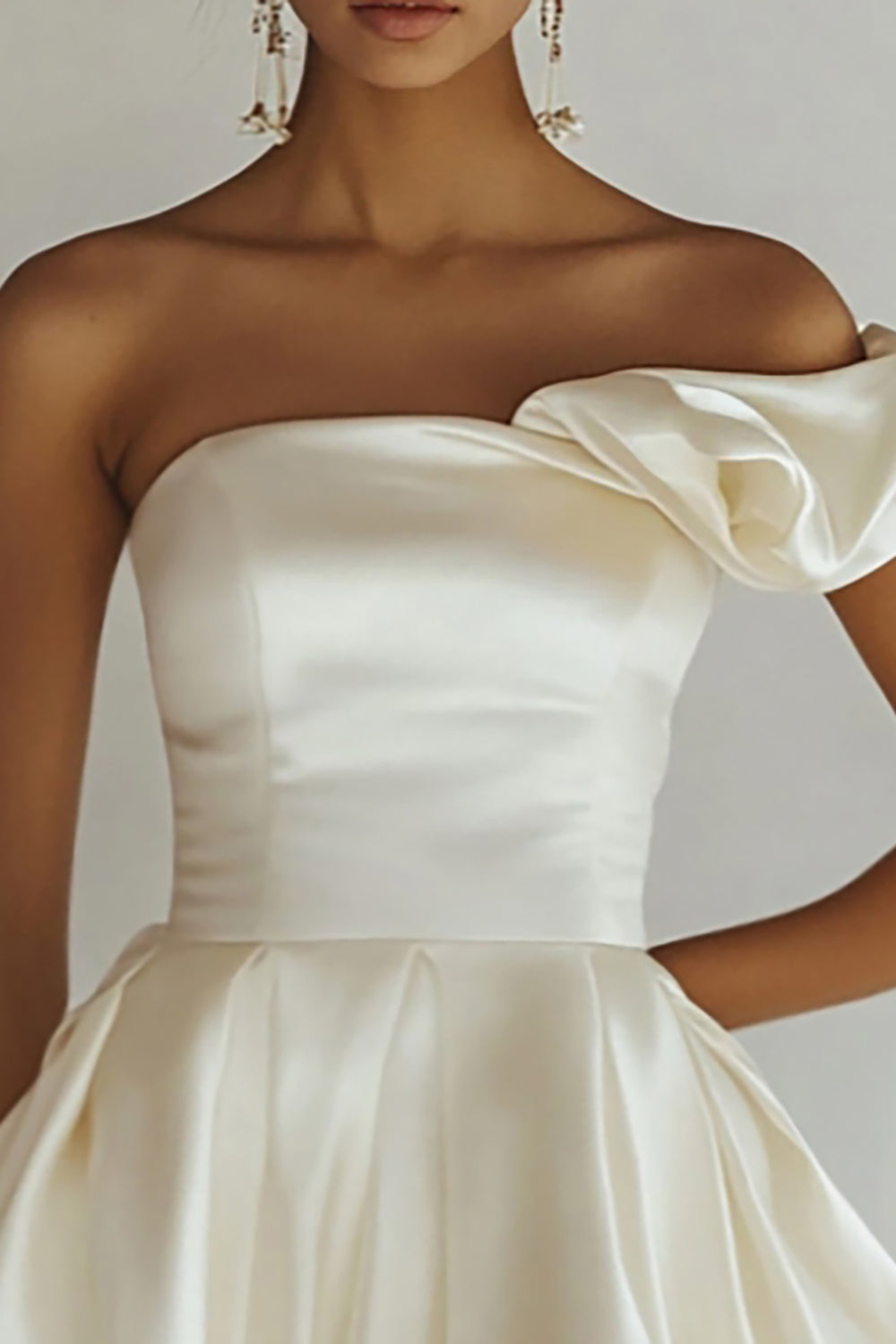 Mini White A Line Satin One Shoulder Graduation Dress