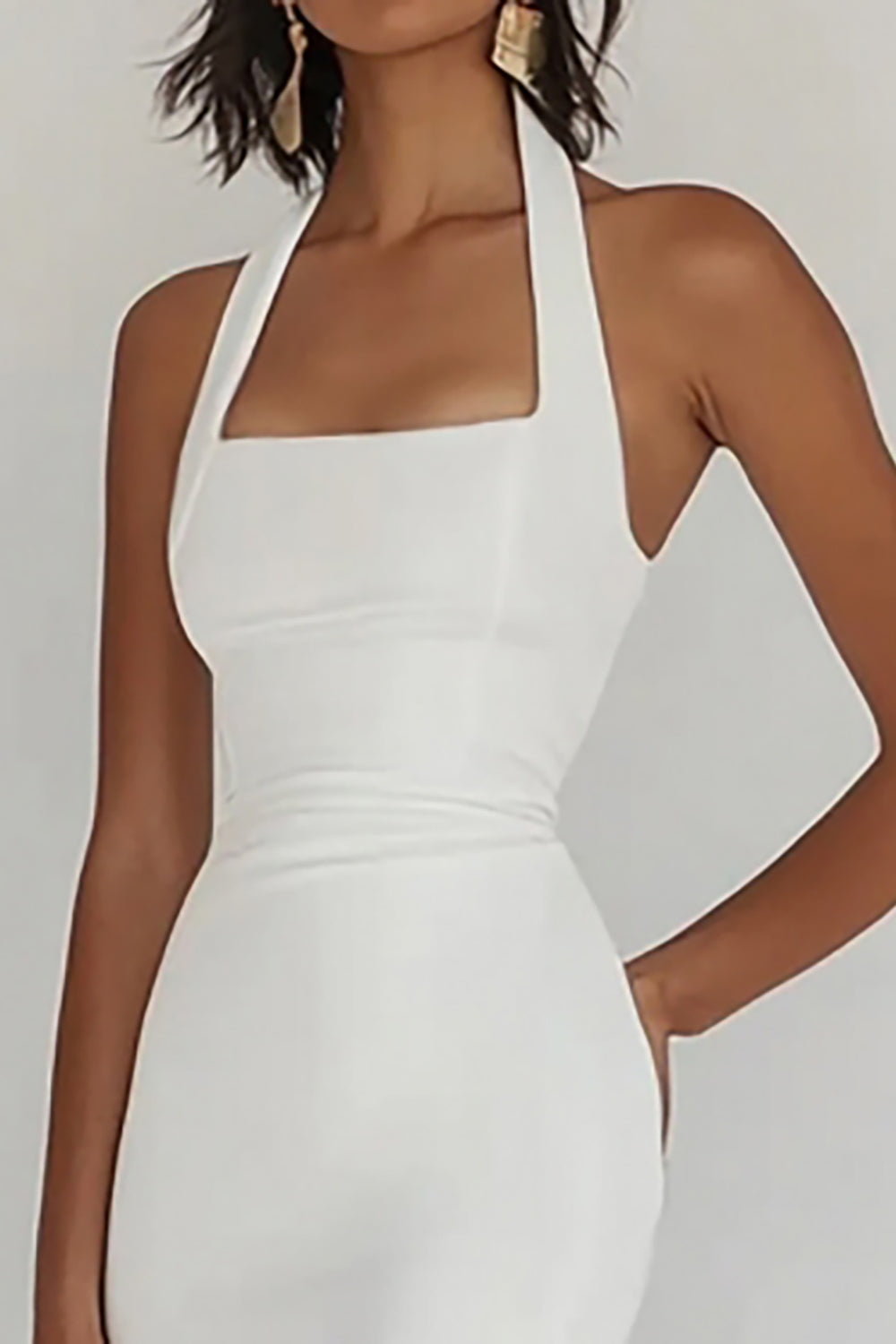 White Sheath Satin Halter Asymmetrical Graduation Dress