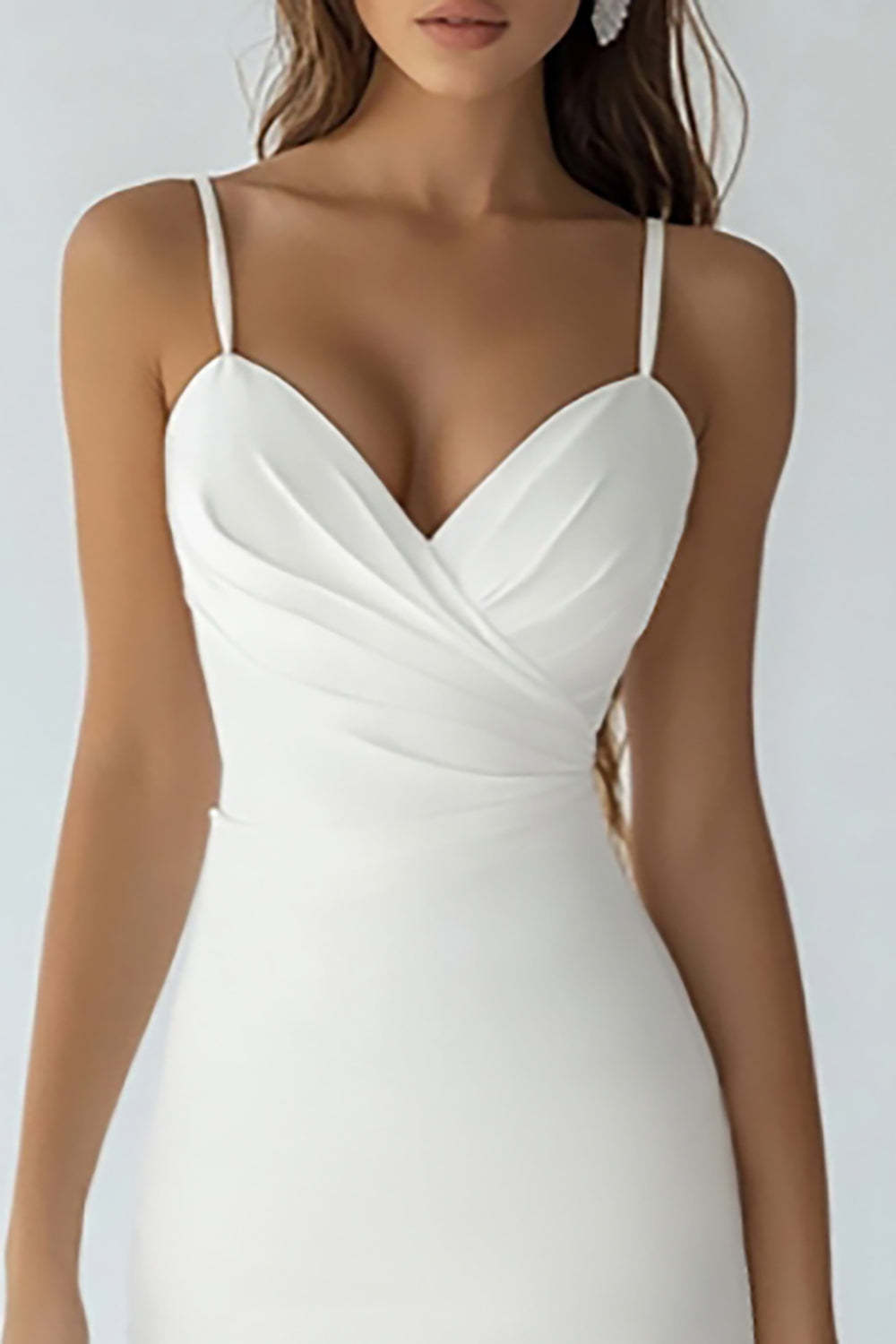 White Bodycon Satin Spaghetti Straps Asymmetrical Graduation Dress