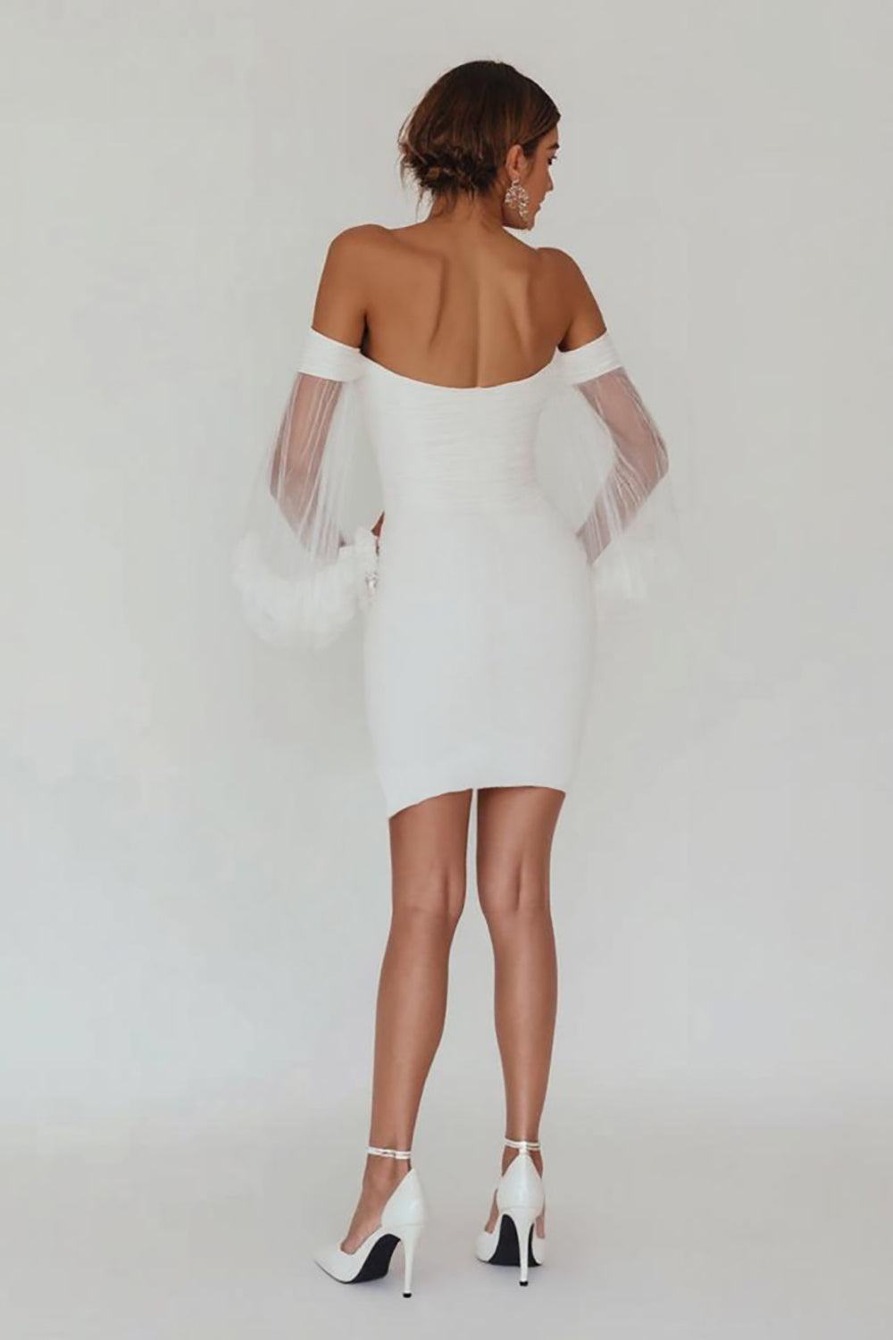 White Bodycon Sheer Sleeves Short Graduation Dress