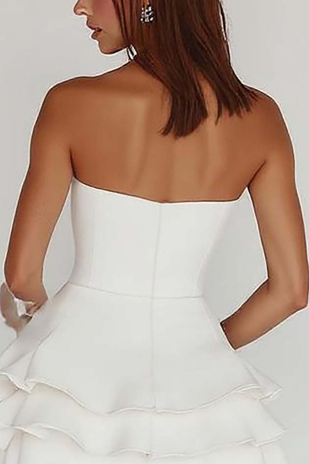 Satin White A Line Strapless Tiered Mini Graduation Dress with Ruffles