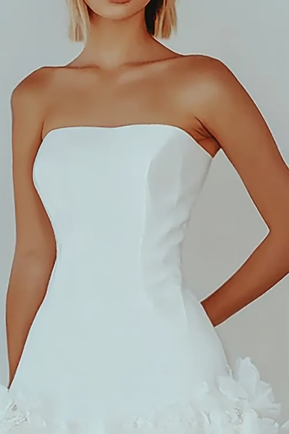 White Satin Strapless Short Graduation Dress with Ruffles