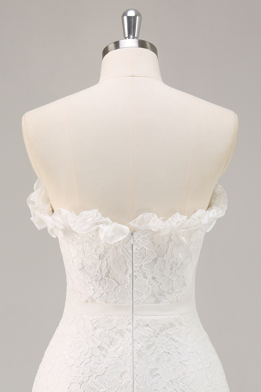 White Lace A Line Strapless Sweetheart Mini Graduation Dress