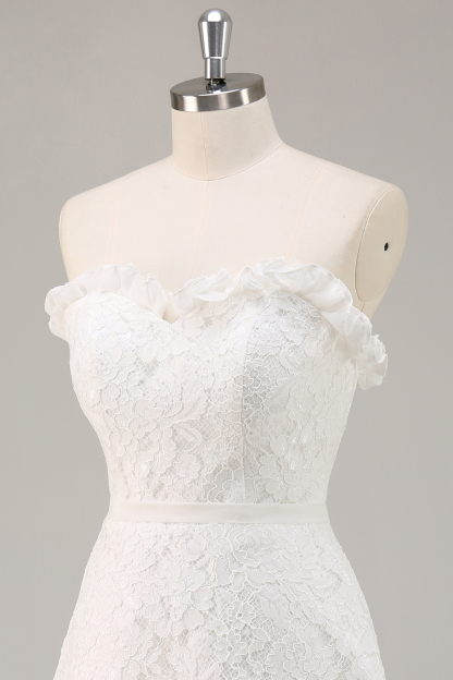 White Lace A Line Strapless Sweetheart Mini Graduation Dress