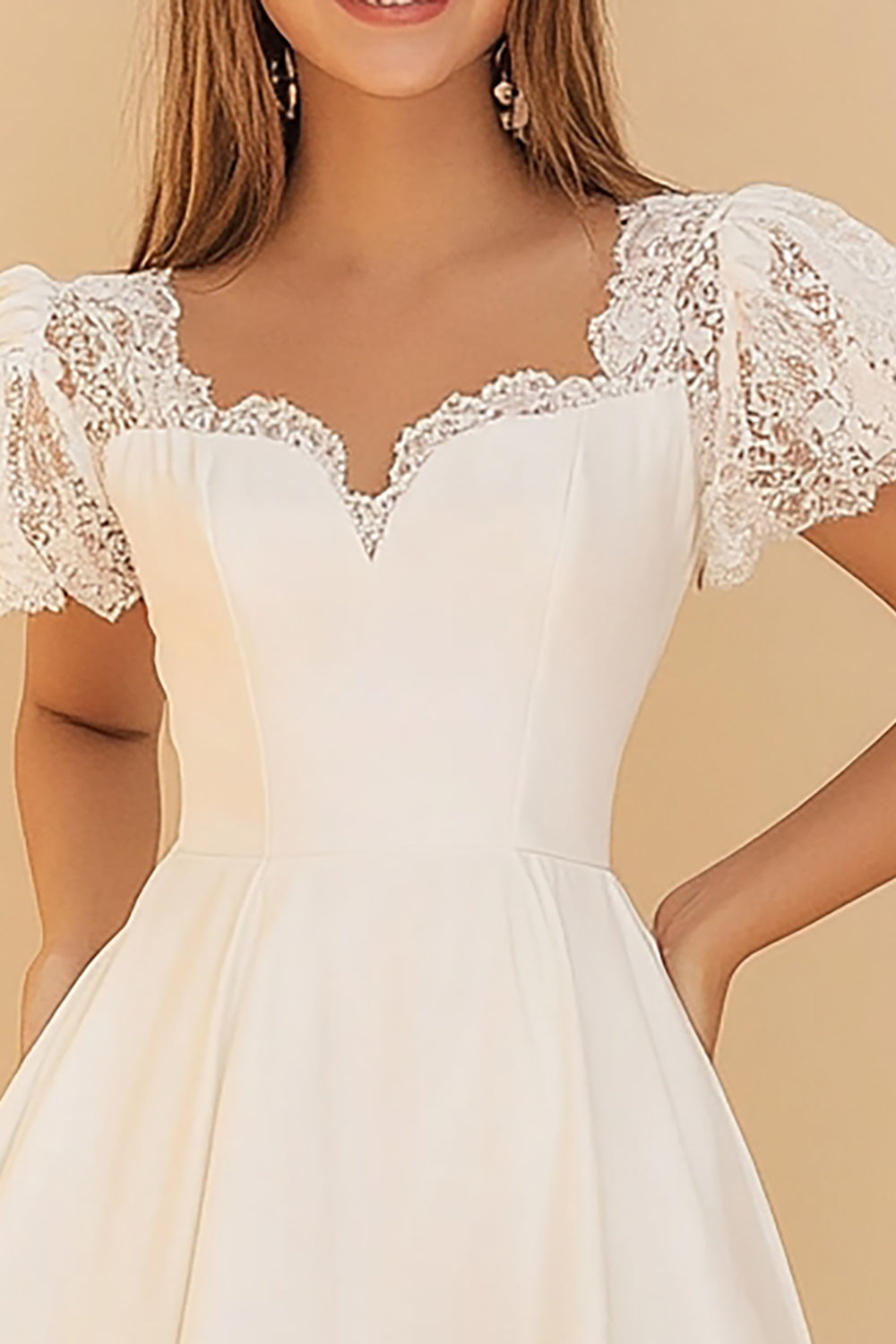 White A Line Satin Short Graduation Dress with Lace