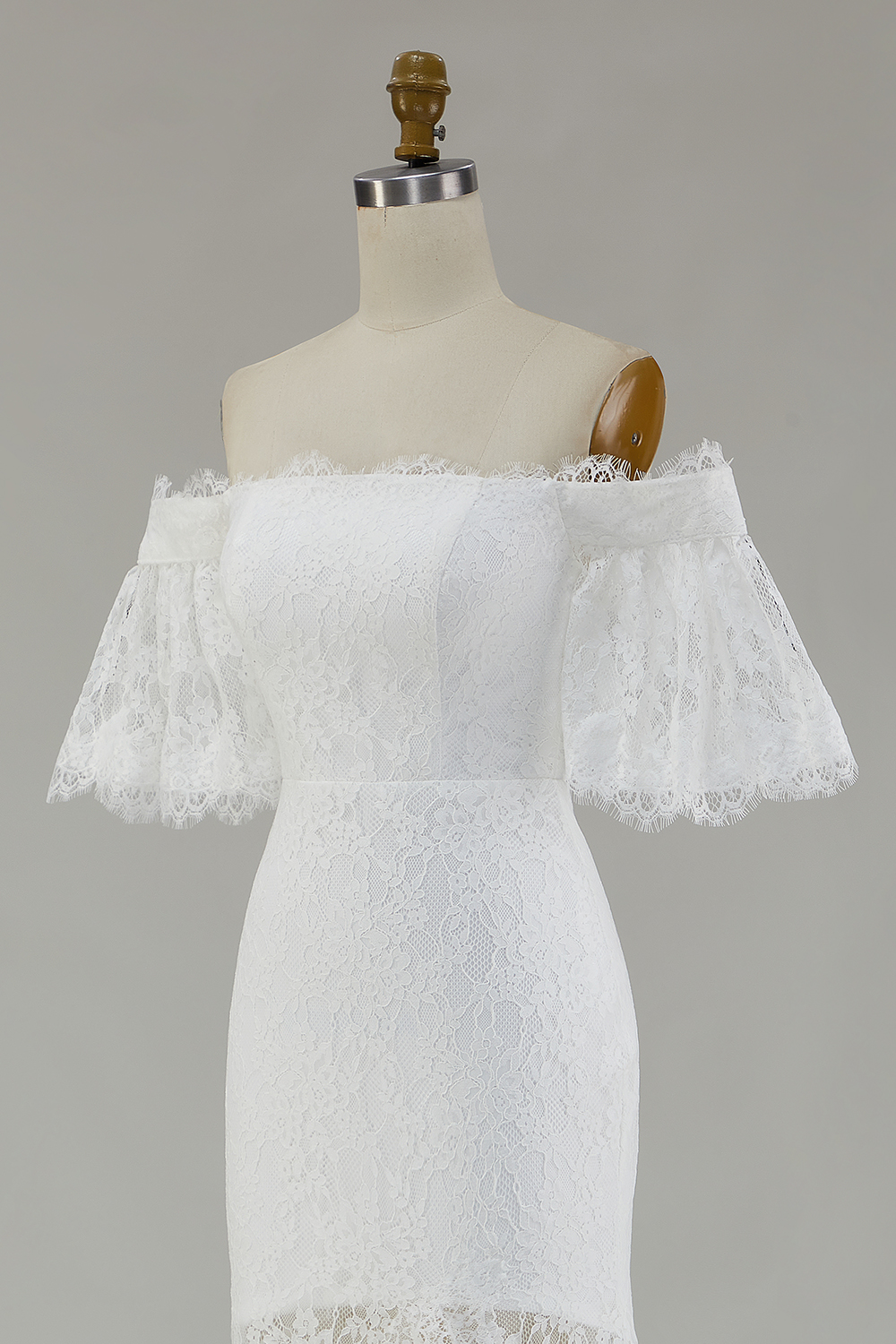 White Off the Shoulder Lace Sheath Maxi Boho Dress with Slit