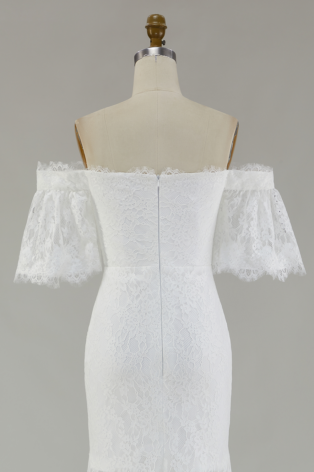 White Off the Shoulder Lace Sheath Maxi Boho Dress with Slit