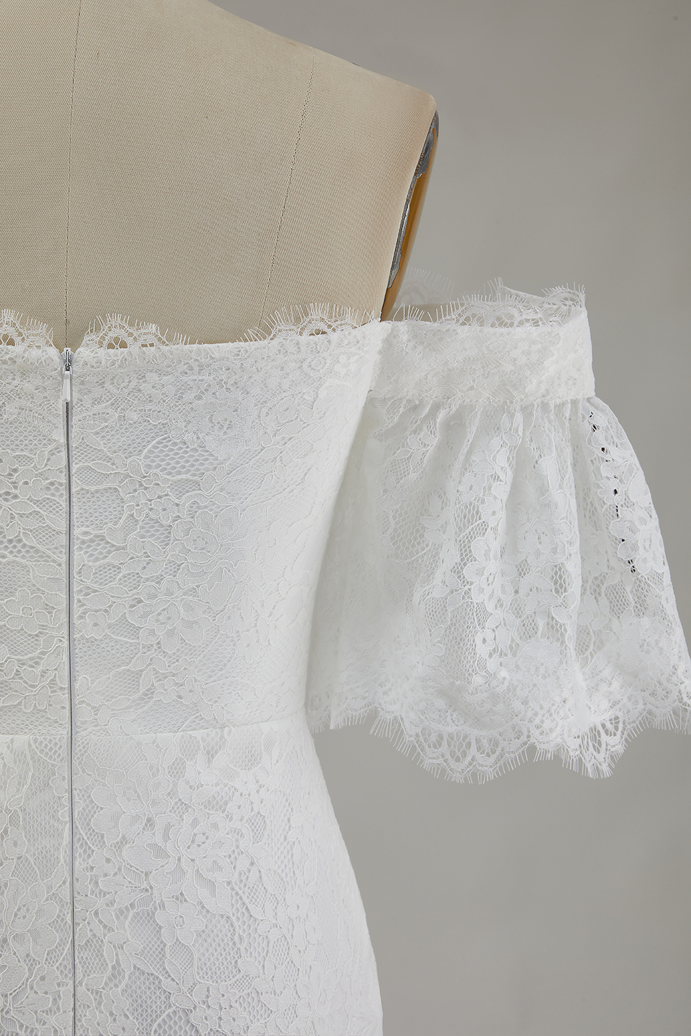 White Off the Shoulder Lace Sheath Maxi Boho Dress with Slit