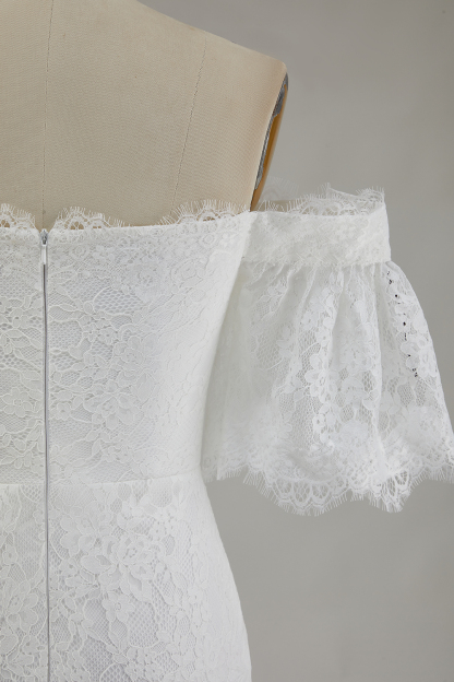 White Off the Shoulder Lace Sheath Maxi Boho Dress with Slit