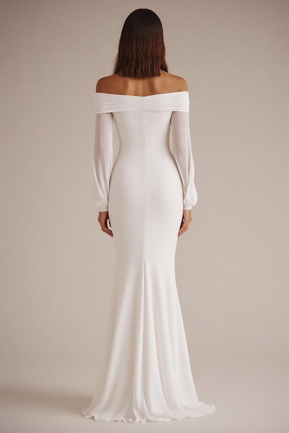 White Chiffon Long Sleeves Sheath Rehearsal Dinner Dress