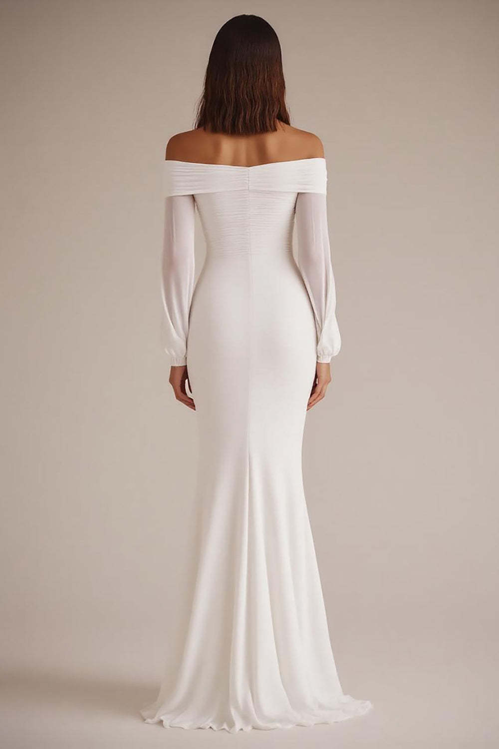 White Chiffon Long Sleeves Sheath Rehearsal Dinner Dress