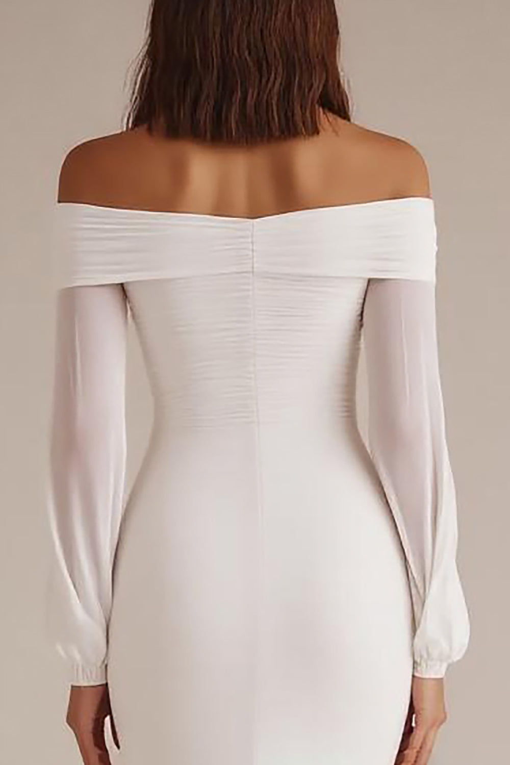 White Chiffon Long Sleeves Sheath Rehearsal Dinner Dress