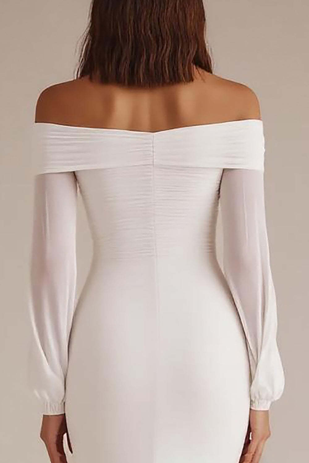 White Chiffon Long Sleeves Sheath Rehearsal Dinner Dress