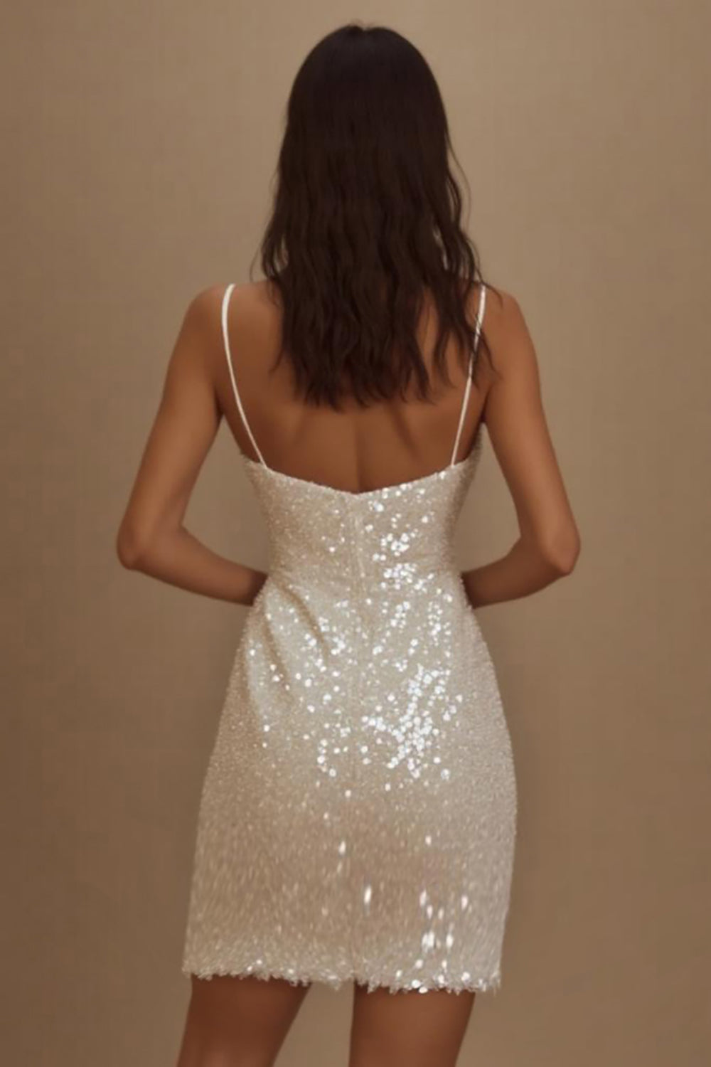 Sparkly Sequined Bodycon Spaghetti Straps Little White Dress