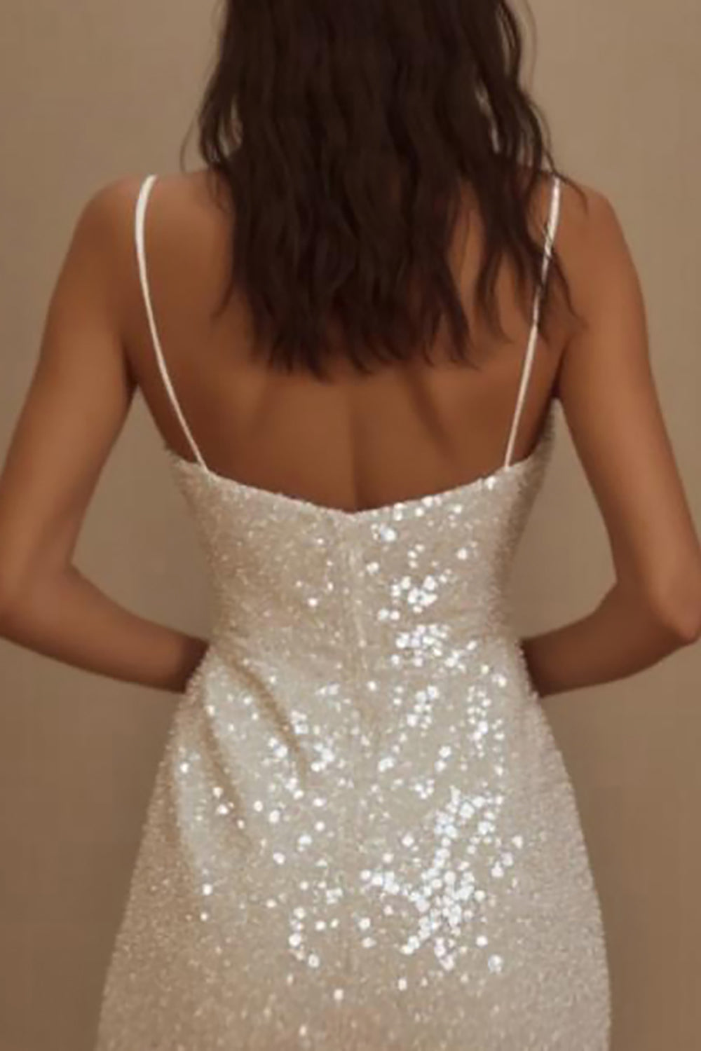 Sparkly Sequined Bodycon Spaghetti Straps Little White Dress