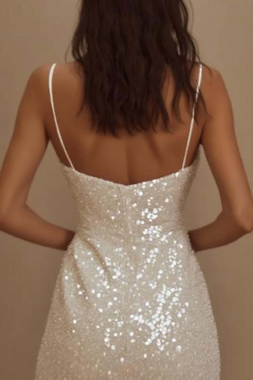 Sparkly Sequined Bodycon Spaghetti Straps Little White Dress