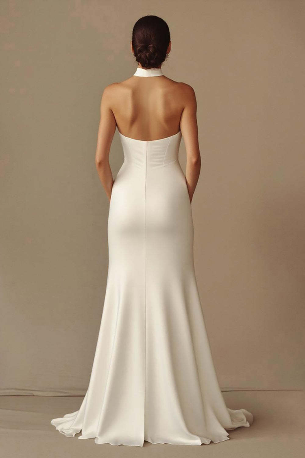 Elegant Halter Satin Sheath Keyhole Long Rehearsal Dinner Dress