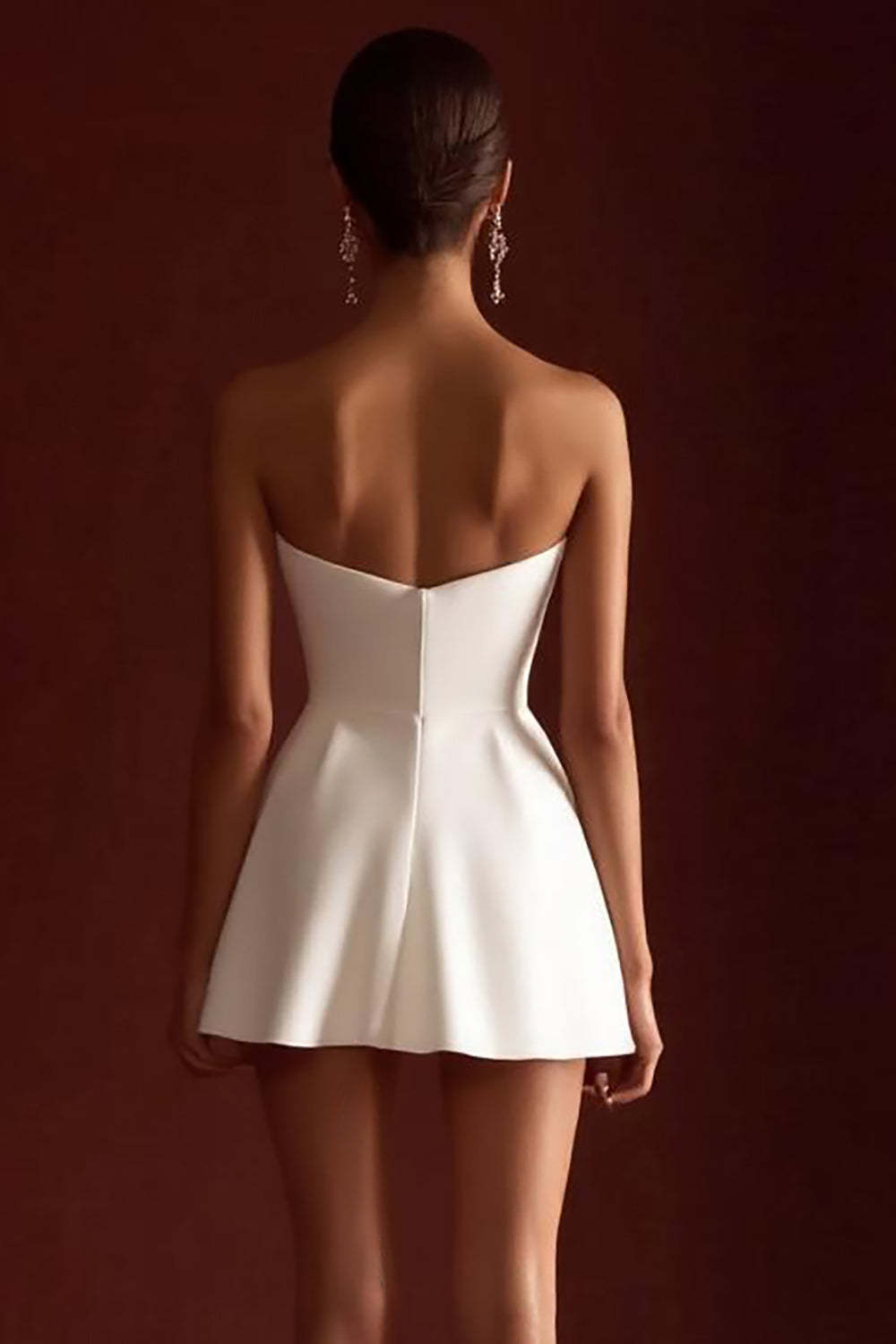 Satin Mini A Line Strapless Sweetheart Little White Dress with Bow