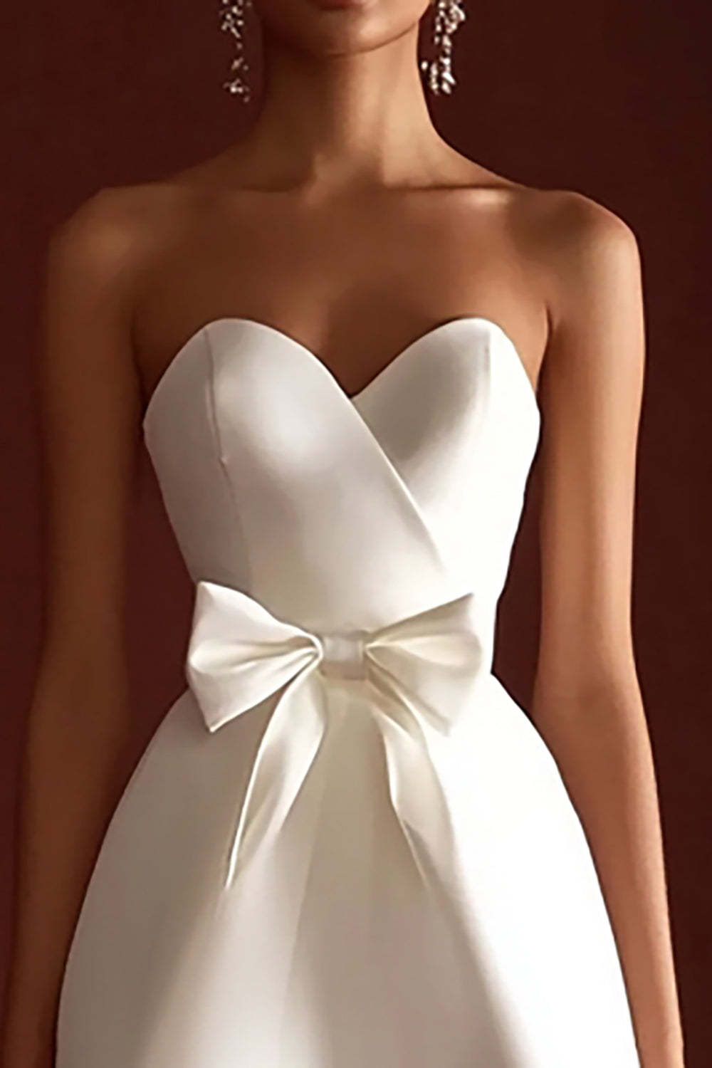Satin Mini A Line Strapless Sweetheart Little White Dress with Bow