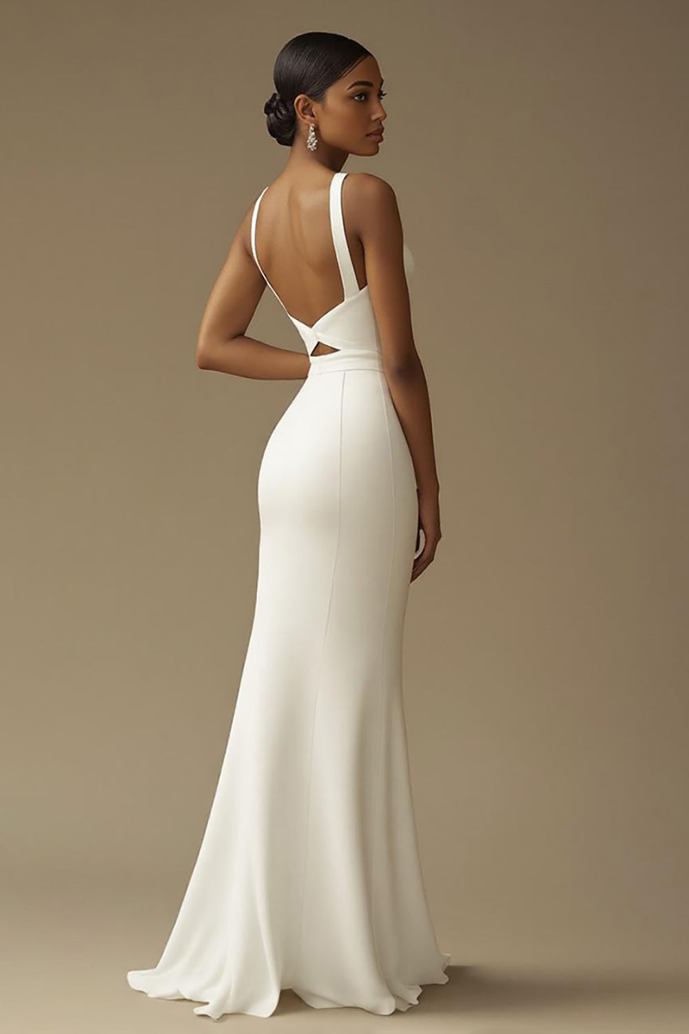 White Sweetheart Mermaid Backless Long Rehearsal Dinner Dress with Slit