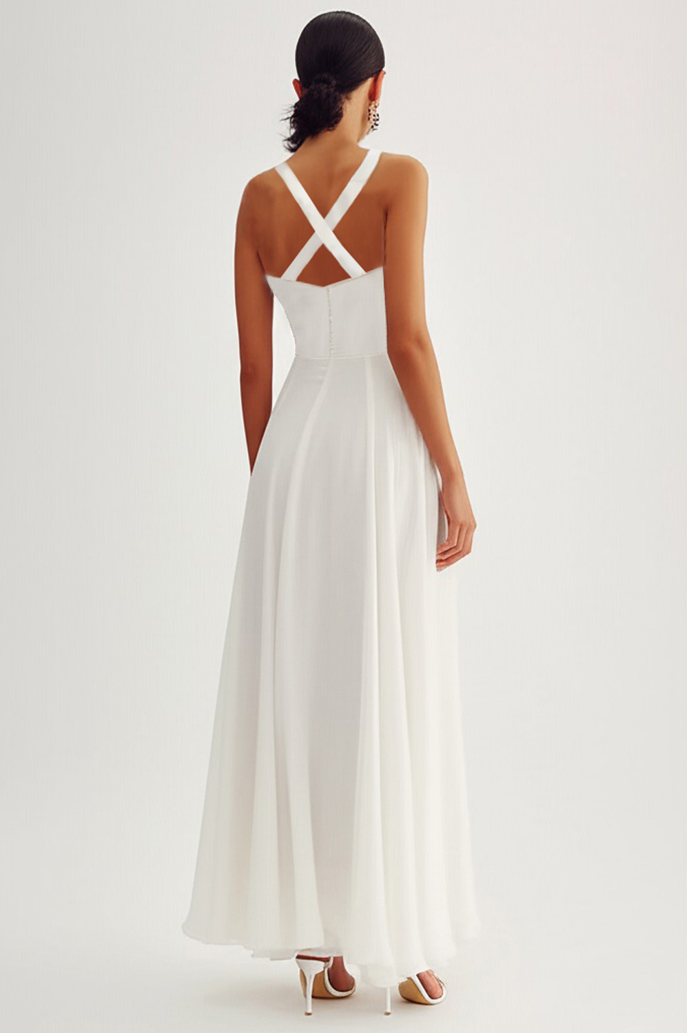 White A Line Chiffon Ruched Long Rehearsal Dinner Dress