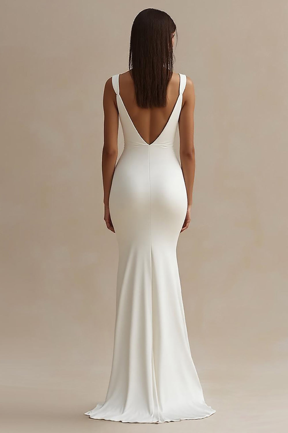 White Satin Mermaid V Neck Long Rehearsal Dinner Dress with Slit