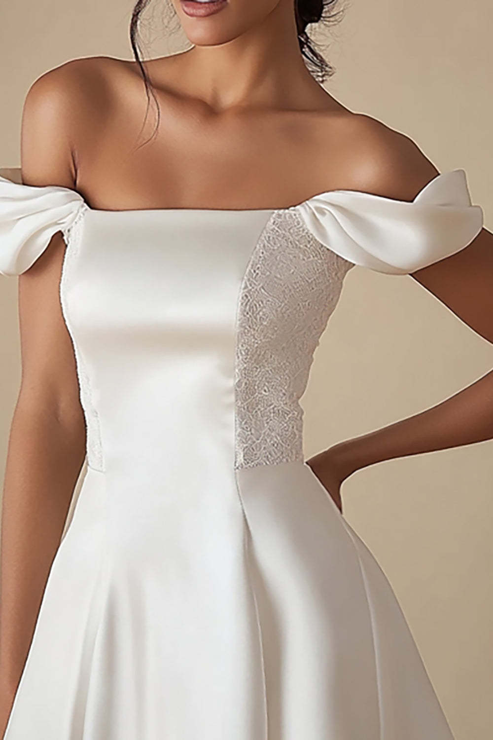 A Line Off the Shoulder Satin Mini Little White Dress