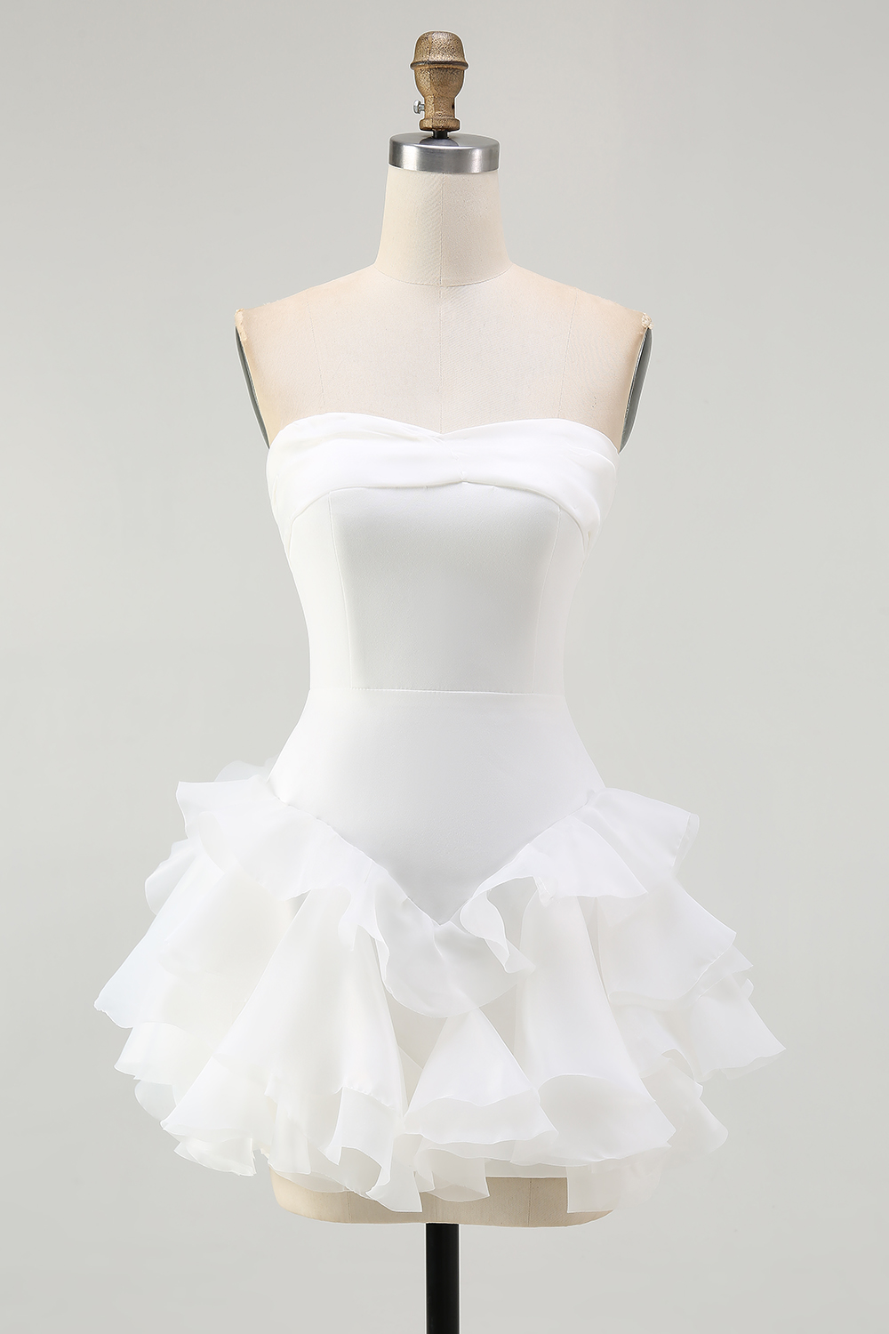 A Line Strapless Ruffled Mini Little White Dress