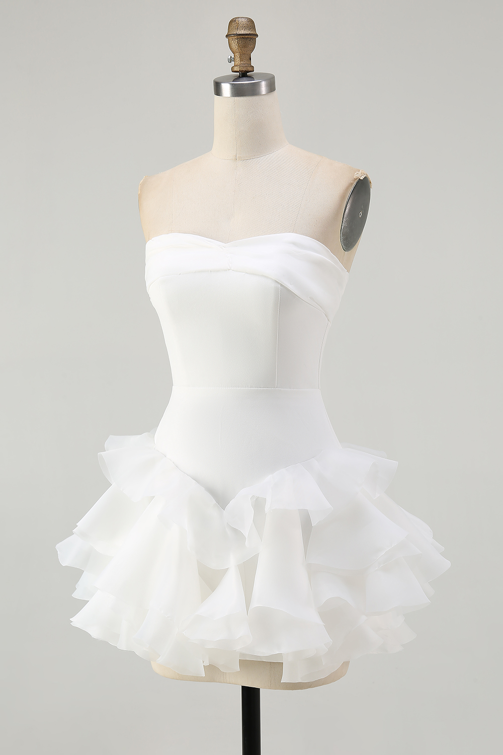 White A Line Ruffled Strapless Mini Little White Dress