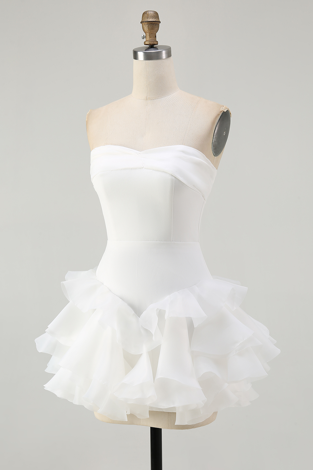 White A Line Ruffled Strapless Mini Little White Dress