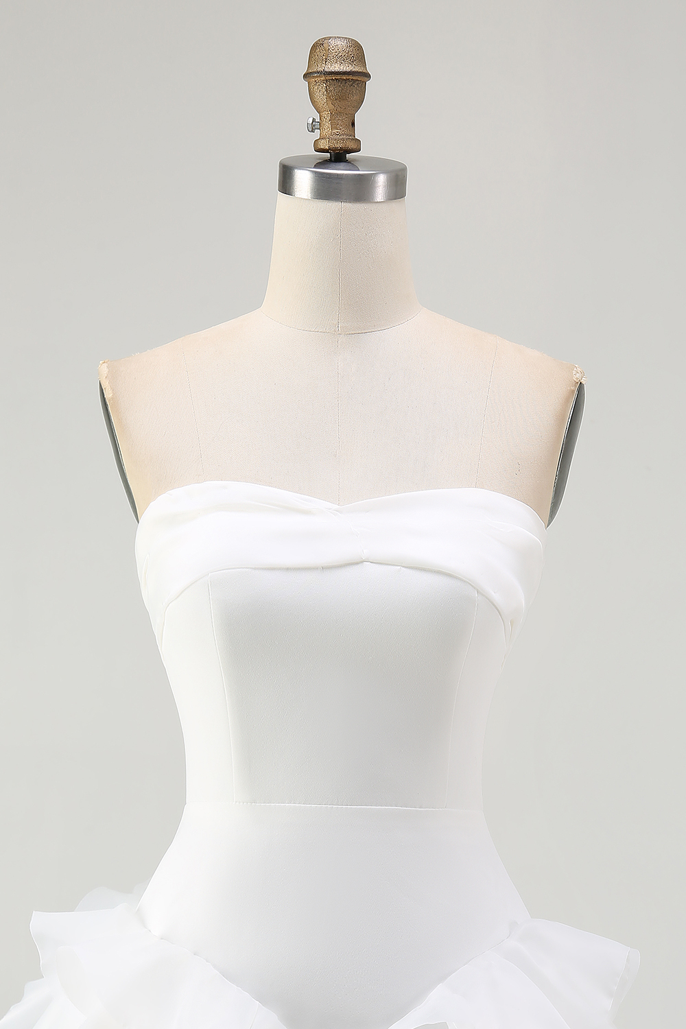 A Line Strapless Ruffled Mini Little White Dress