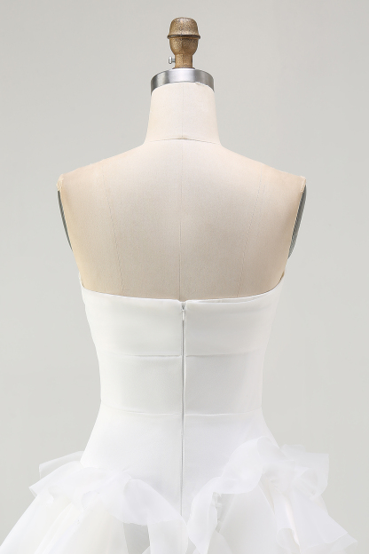 A Line Strapless Ruffled Mini Little White Dress