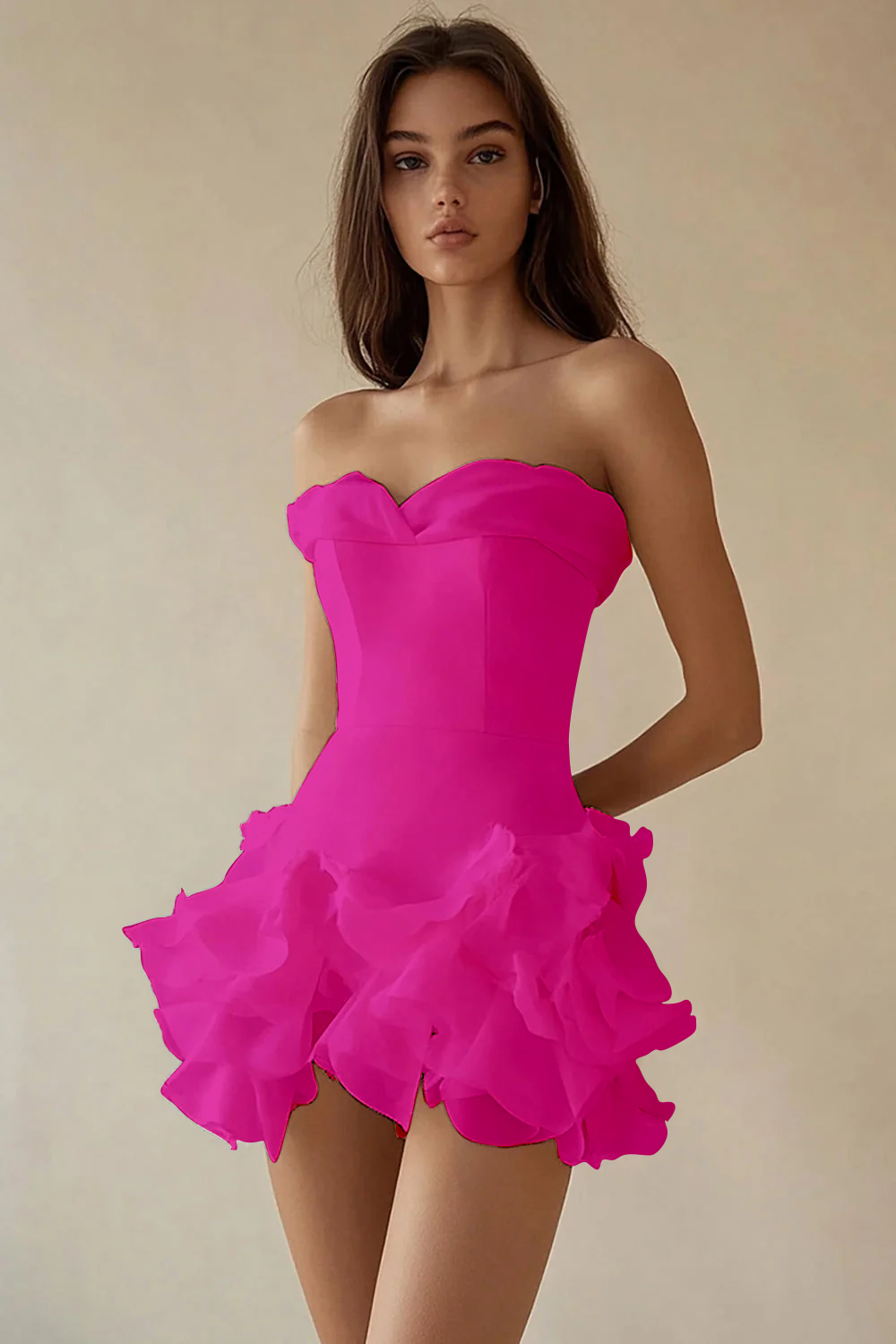 A Line Strapless Ruffled Strapless Mini Little White Dress