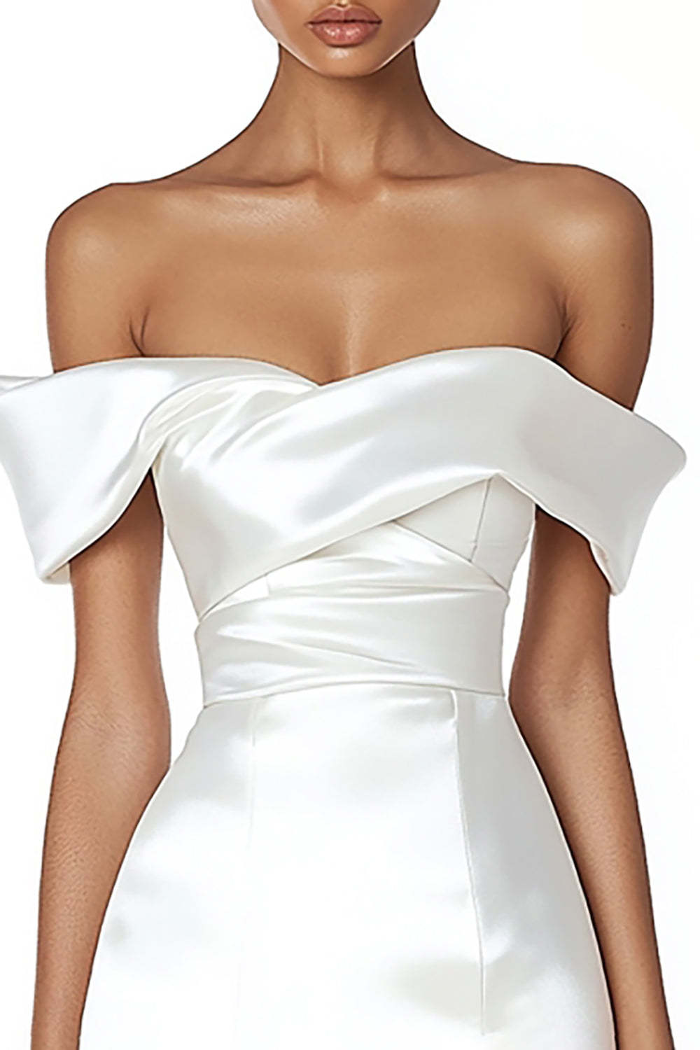 Satin Ruched Off the Shoulder Bodycon Mini Little White Dress